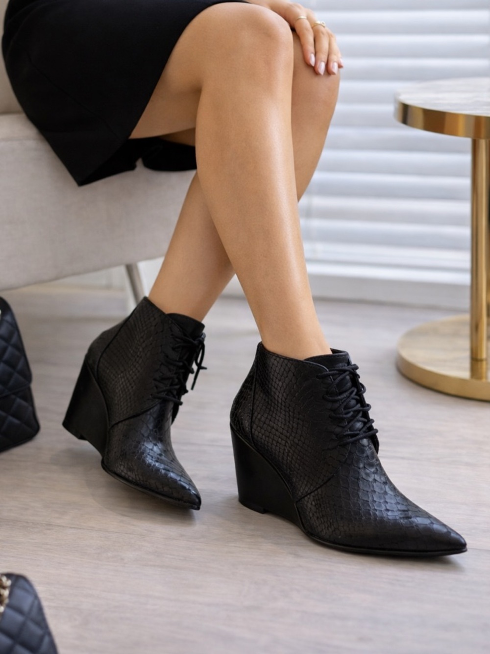 Kenneth Cole New York Black Textured Wedge Boots – Leather – Size 37.5